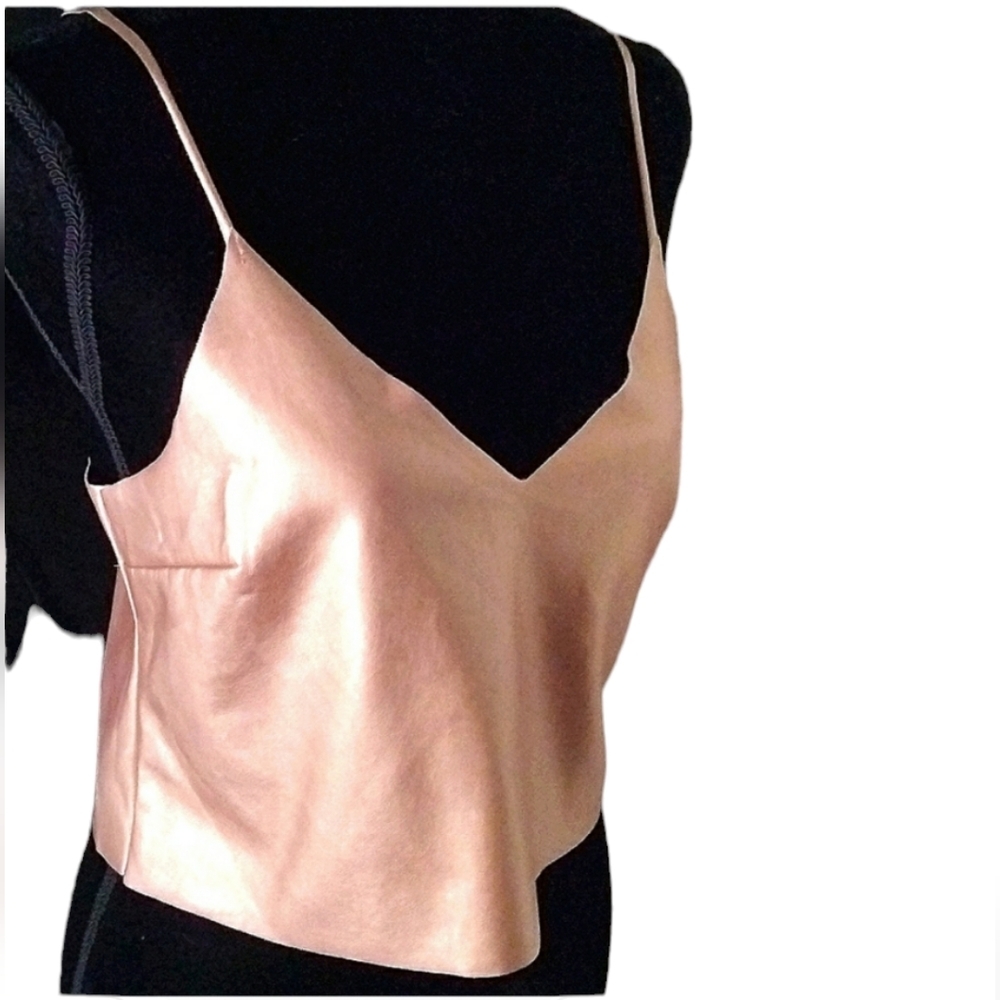Kendall & Kylie rose gold‎ faux leather cropped tank, size small